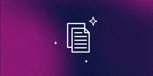 Fuzzy purple and magenta background with line art style icon of two pieces of paper